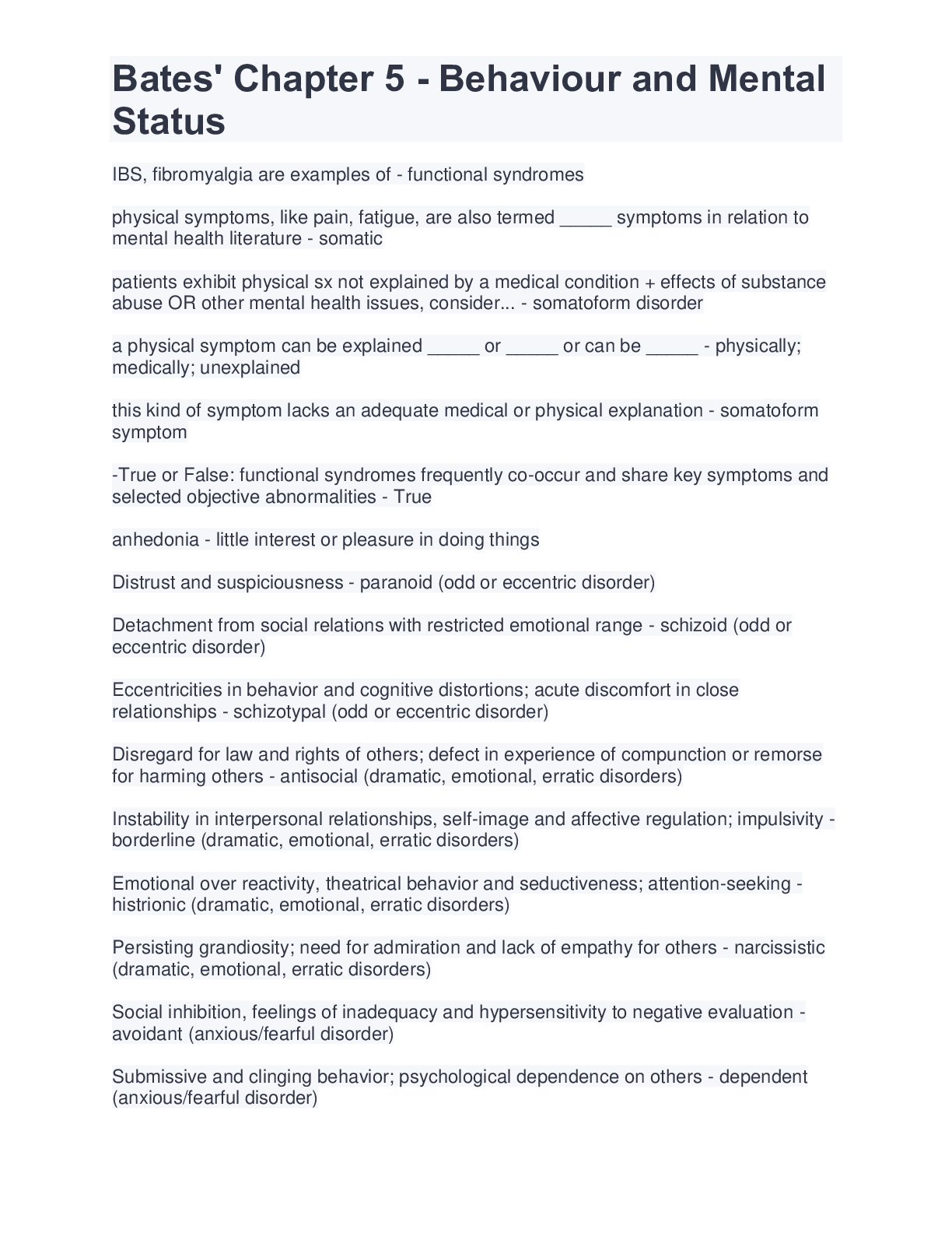 Preview image for Bates' Chapter 5 - Behaviour and Mental Status